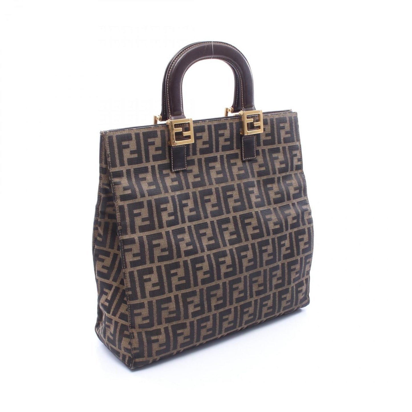 Fendi Tote Zucca Brown Black Canvas Leather — view 2