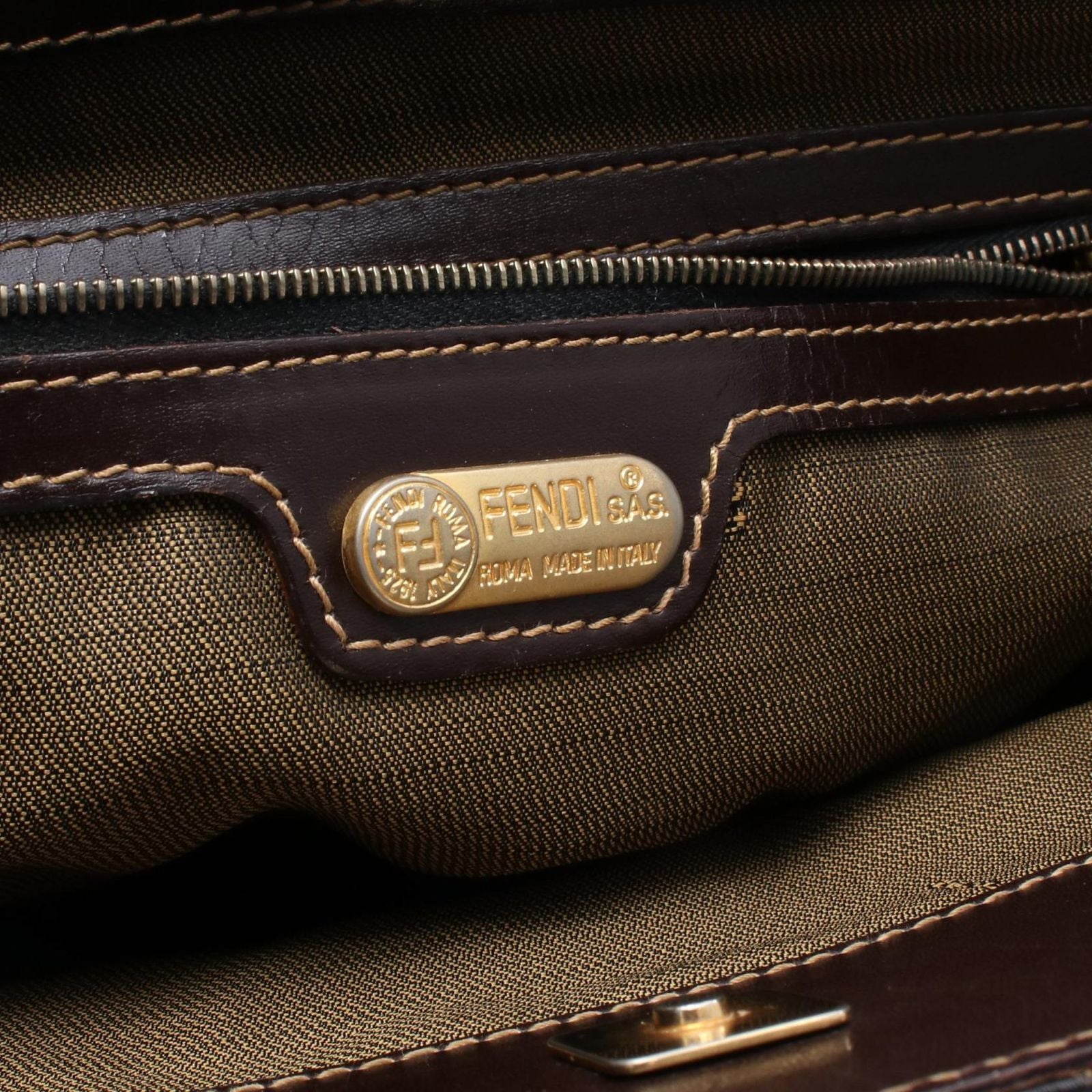 Fendi Tote Zucca Brown Black Canvas Leather — view 4