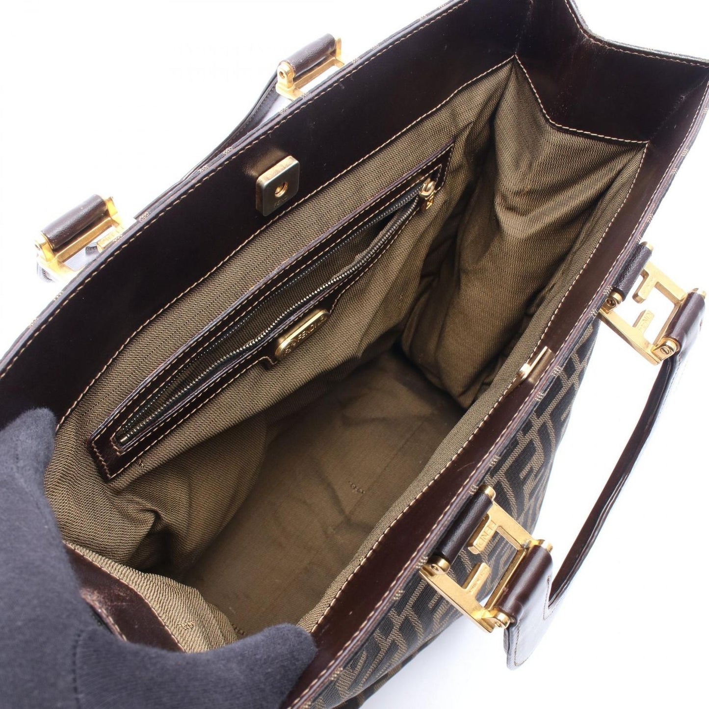 Fendi Tote Zucca Brown Black Canvas Leather — view 3