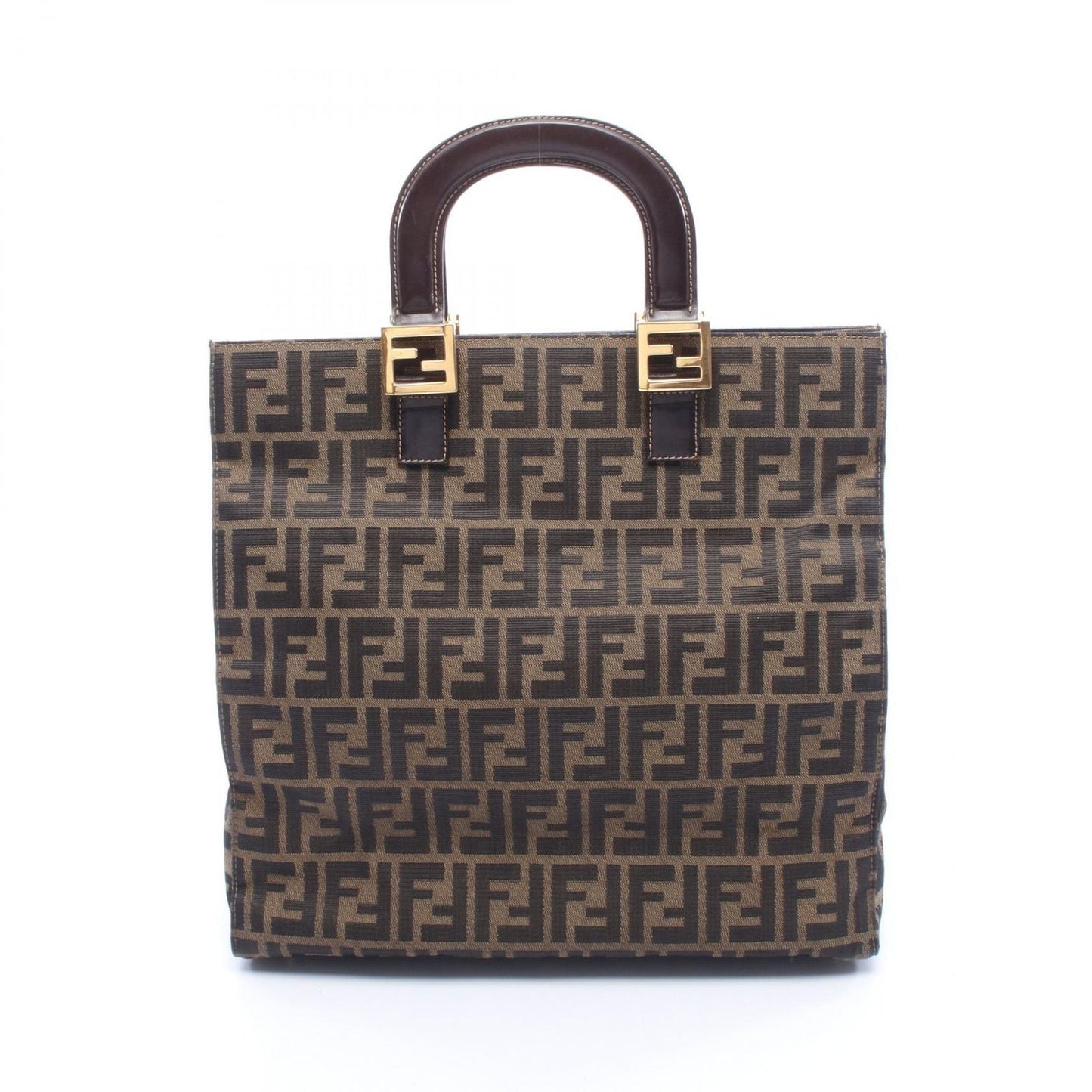 Fendi Tote Zucca Brown Black Canvas Leather