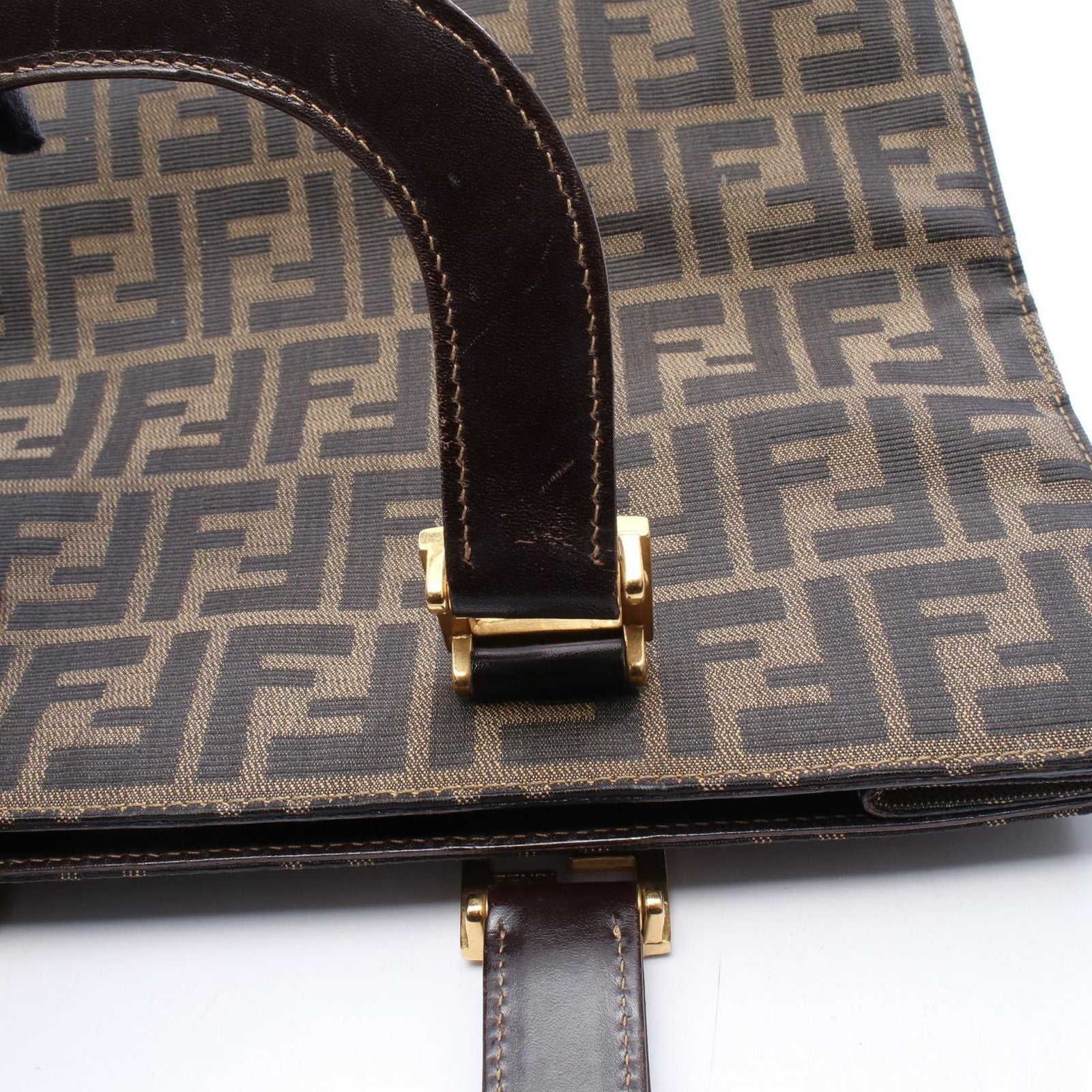 Fendi Tote Zucca Brown Black Canvas Leather — view 6