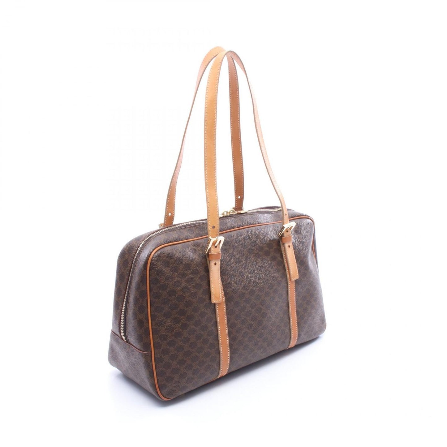 Celine Tote Macadam Brown Dark Canvas Leather Boston — view 2