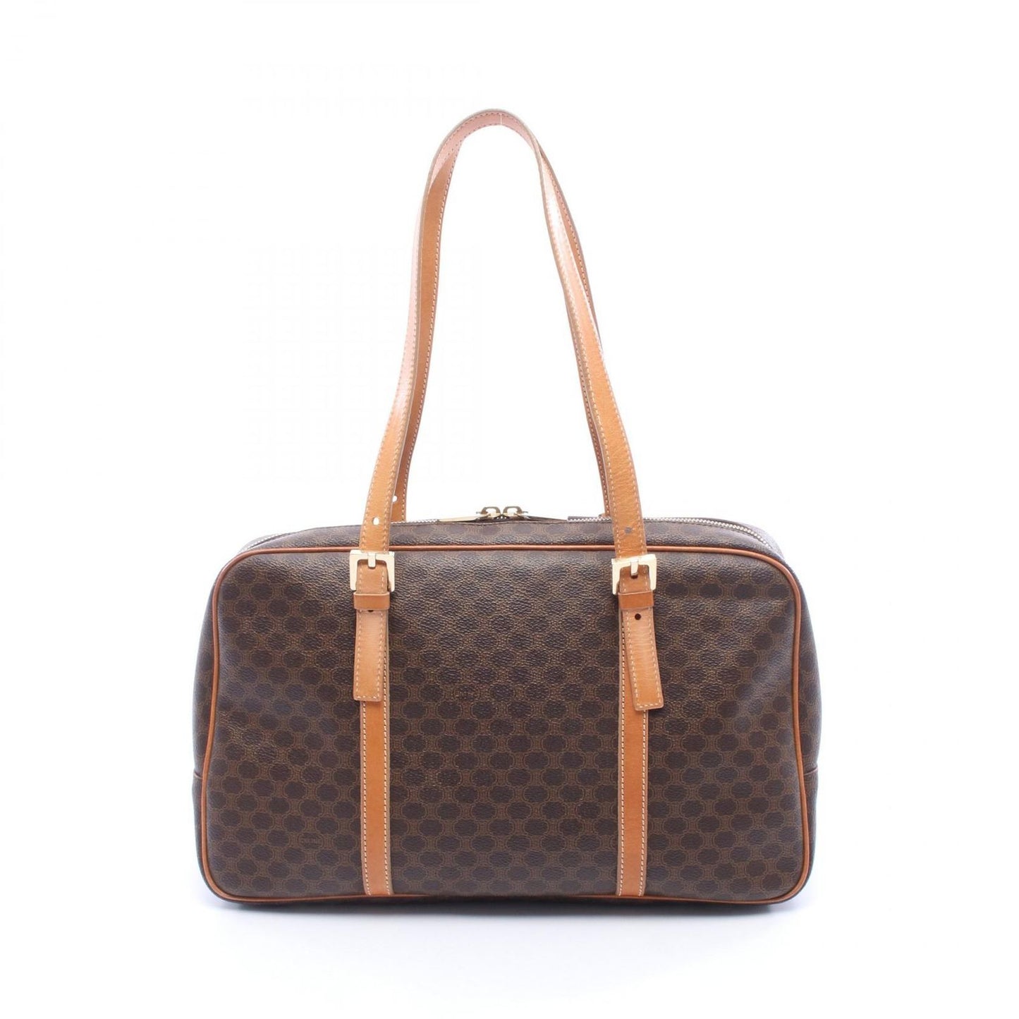 Celine Tote Macadam Brown Dark Canvas Leather Boston