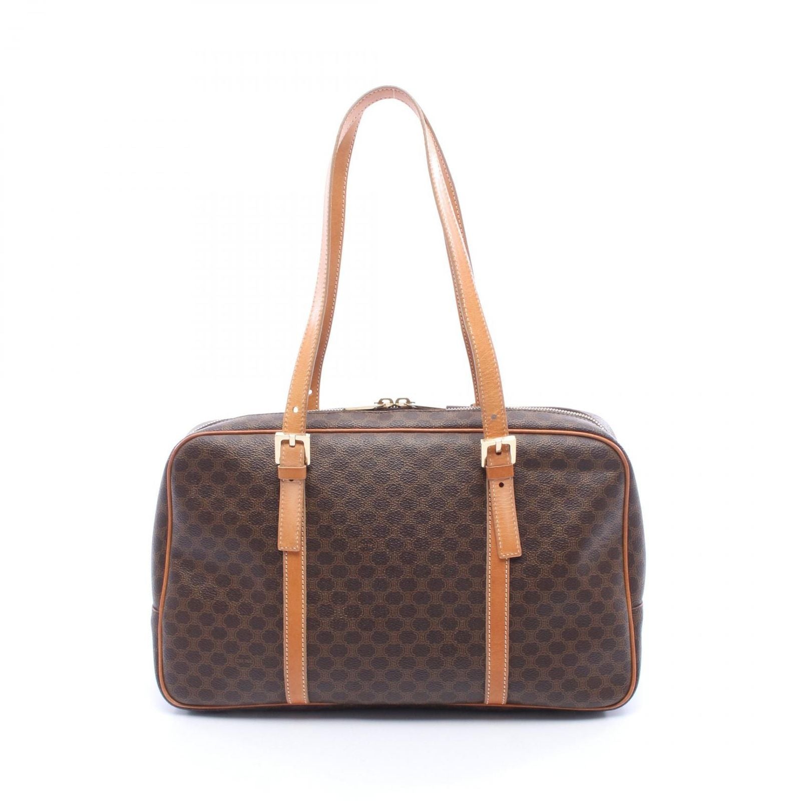 Celine Tote Macadam Brown Dark Canvas Leather Boston