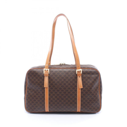 Celine Tote Macadam Brown Dark Canvas Leather Boston