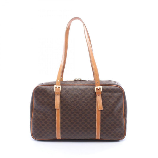 Celine Tote Macadam Brown Dark Canvas Leather Boston