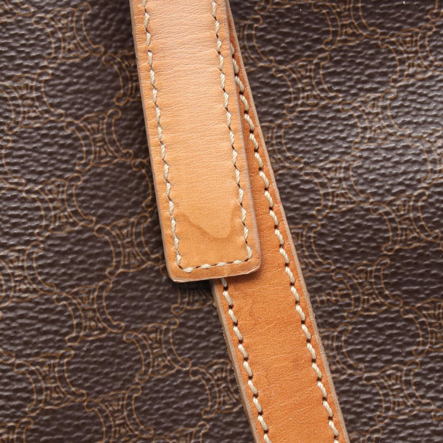 Celine Tote Macadam Brown Dark Canvas Leather Boston — view 8