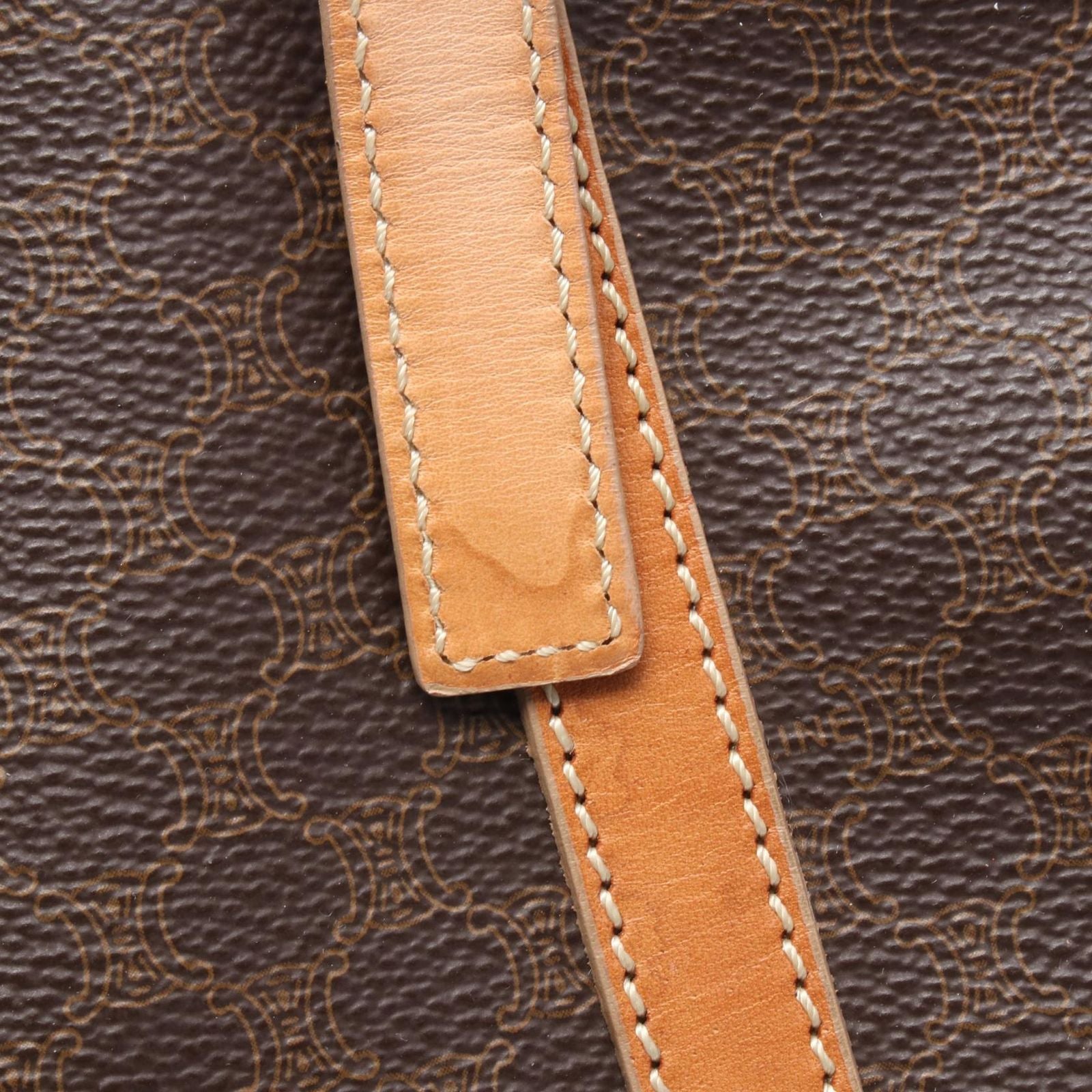Celine Tote Macadam Brown Dark Canvas Leather Boston — view 8