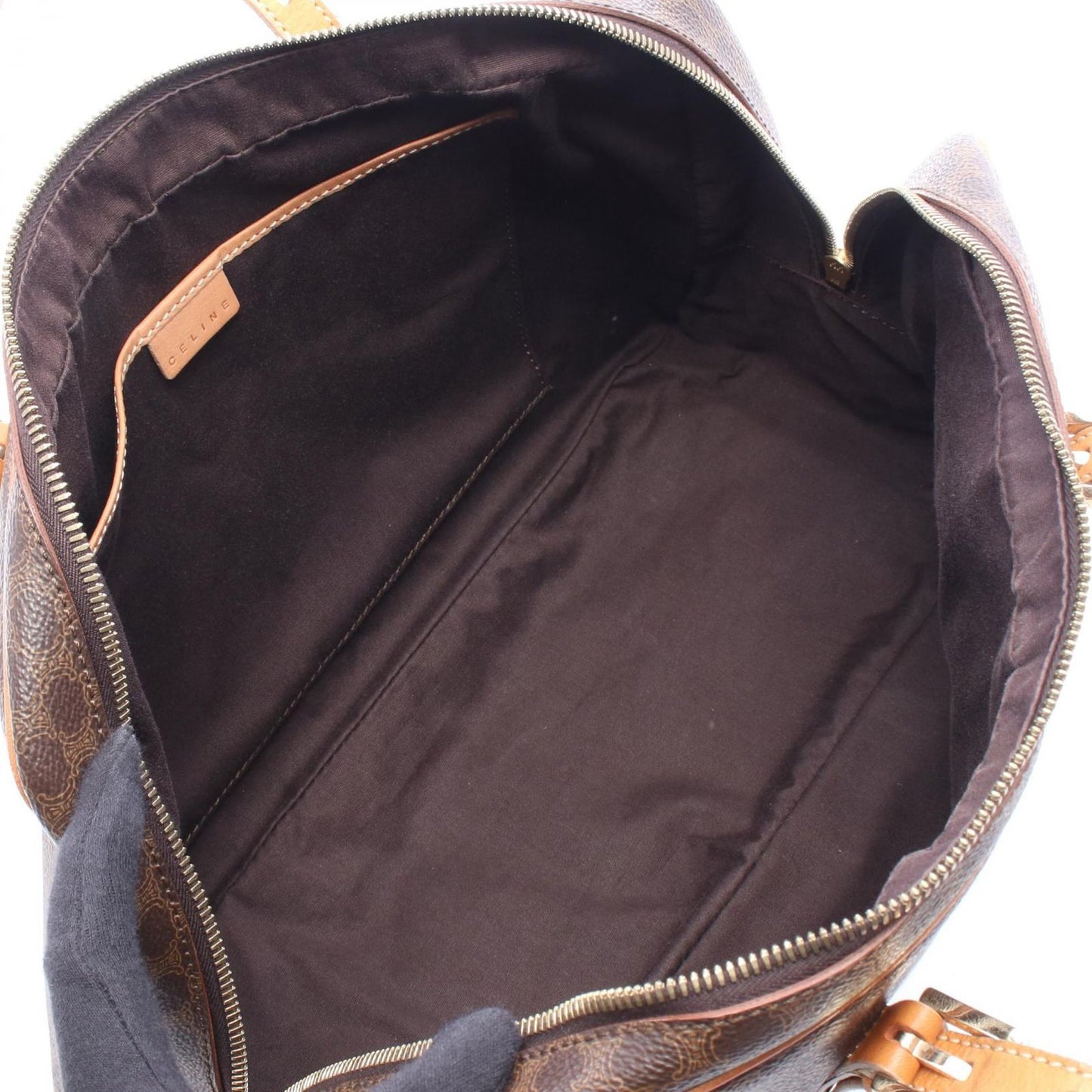 Celine Tote Macadam Brown Dark Canvas Leather Boston — view 3