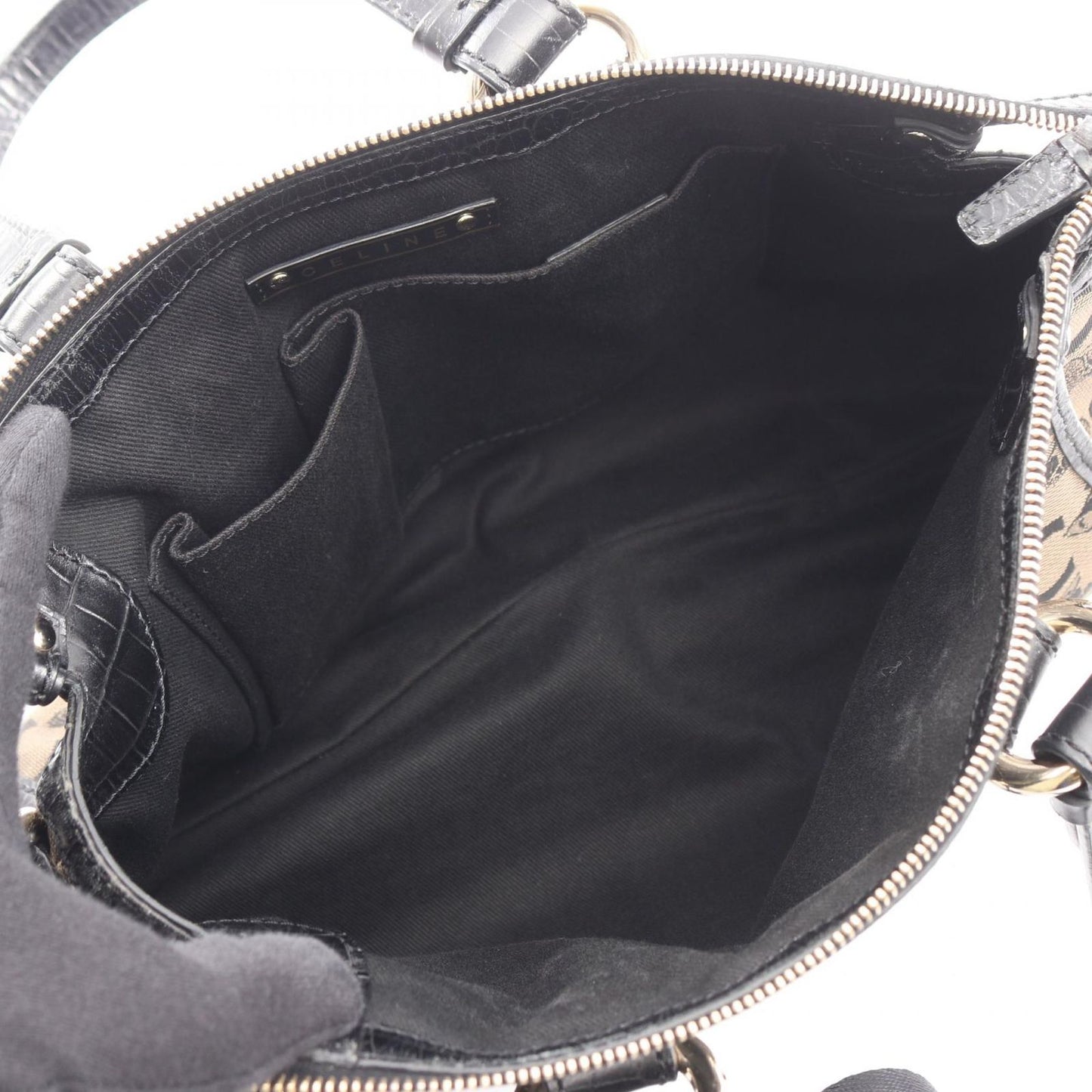 Celine Handbag Macadam Black Gold Canvas Leather Saluki 2-Way Hand — view 3