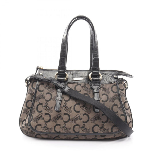 Celine Handbag Macadam Black Gold Canvas Leather Saluki 2-Way Hand