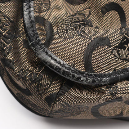 Celine Handbag Macadam Black Gold Canvas Leather Saluki 2-Way Hand — view 5