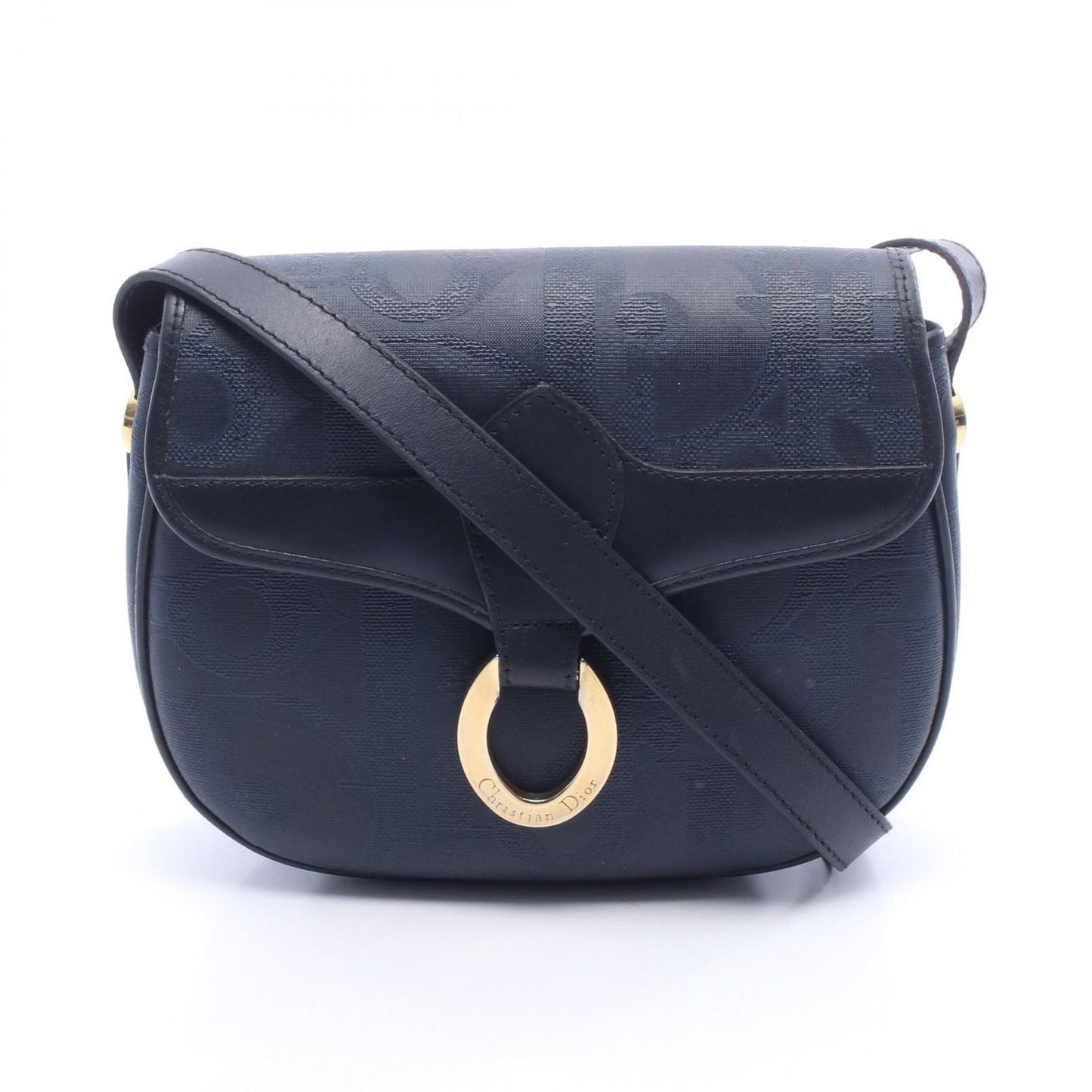 Dior Shoulder Bag Trotter Pattern Navy Canvas Leather