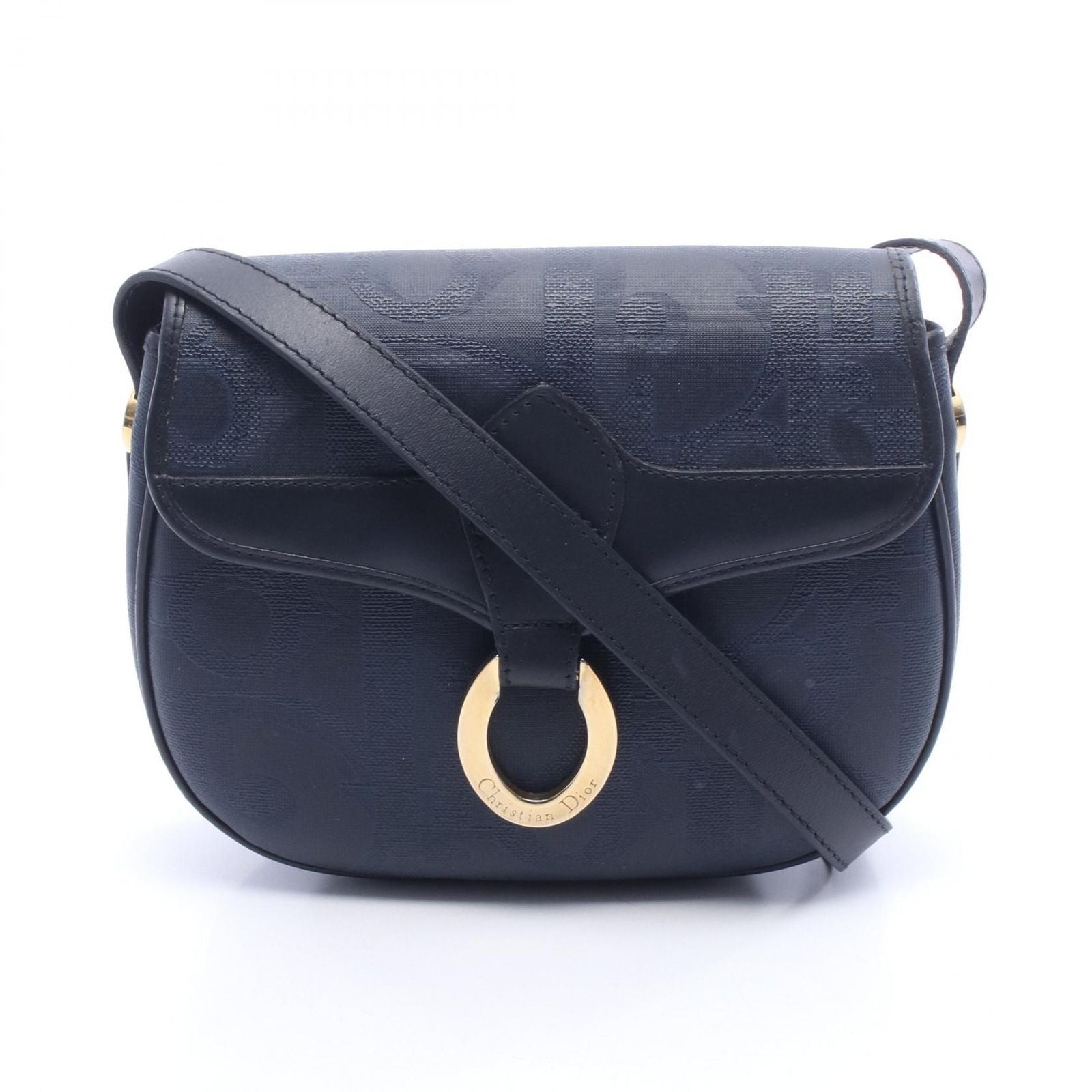 Dior Shoulder Bag Trotter Pattern Navy Canvas Leather