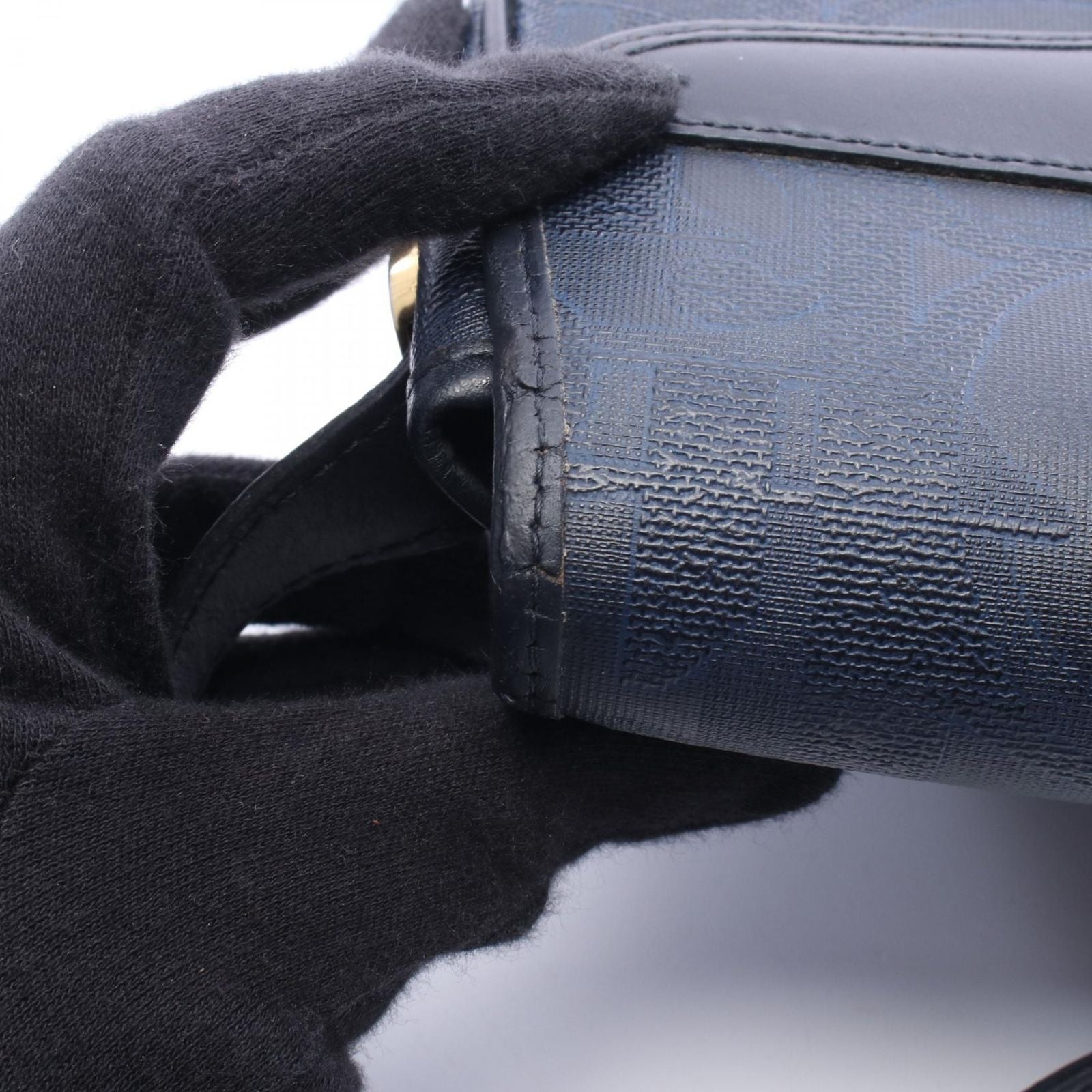 Dior Shoulder Bag Trotter Pattern Navy Canvas Leather — view 8