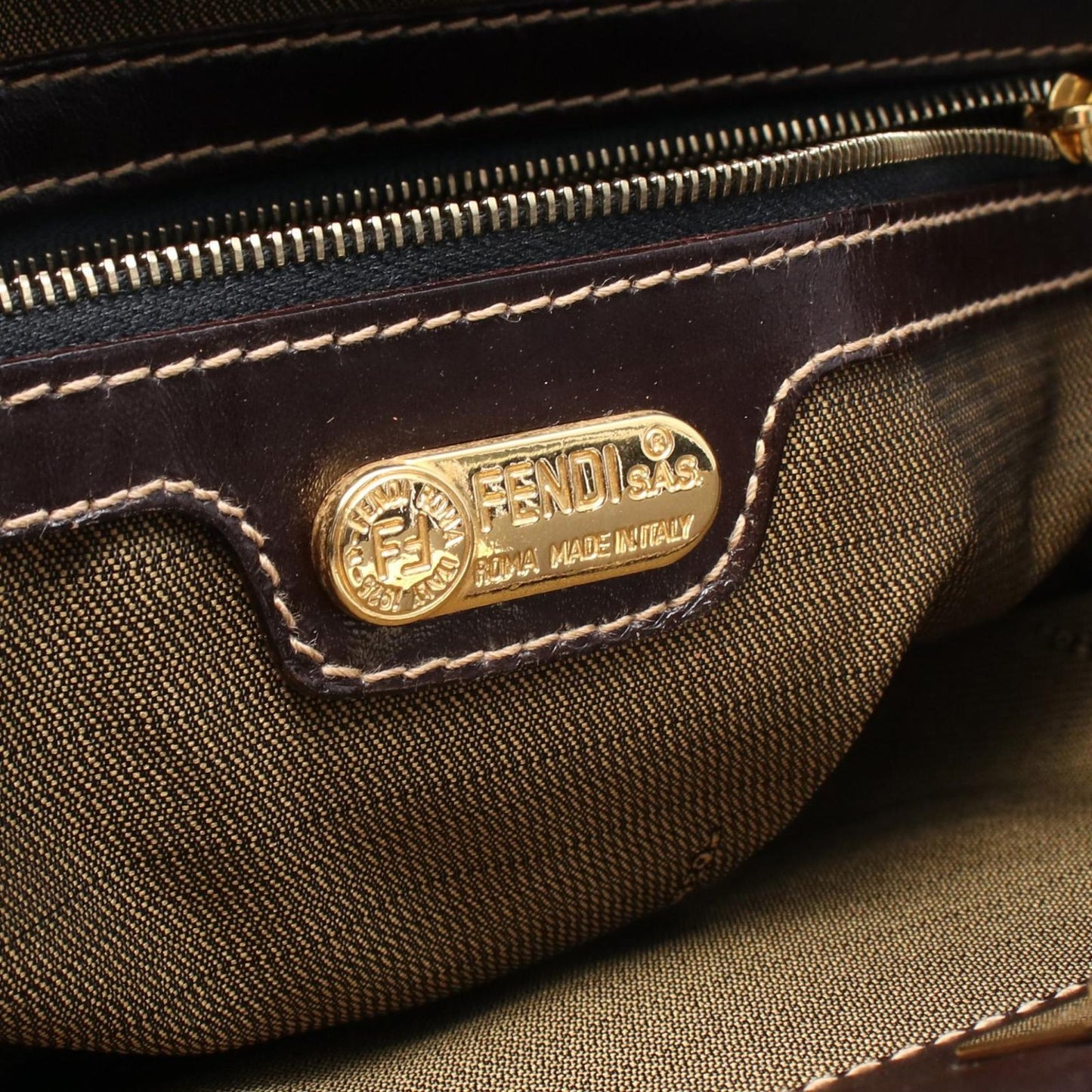 Fendi Tote Zucca Brown Black Canvas Leather — view 4