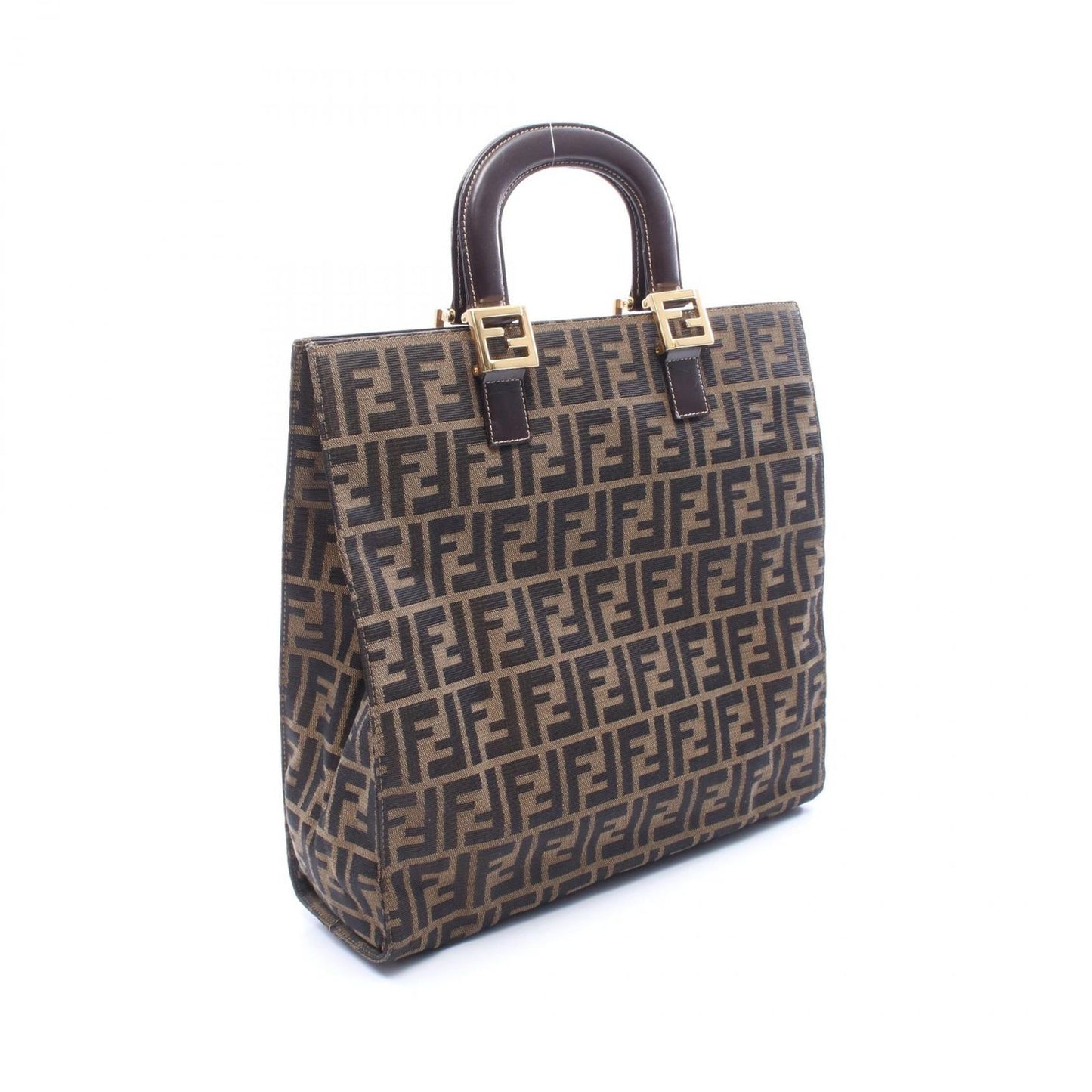 Fendi Tote Zucca Brown Black Canvas Leather — view 2