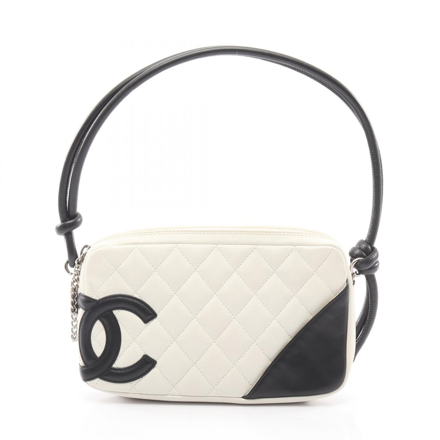 Chanel Handbag Cambon Line White Black Leather Pouch