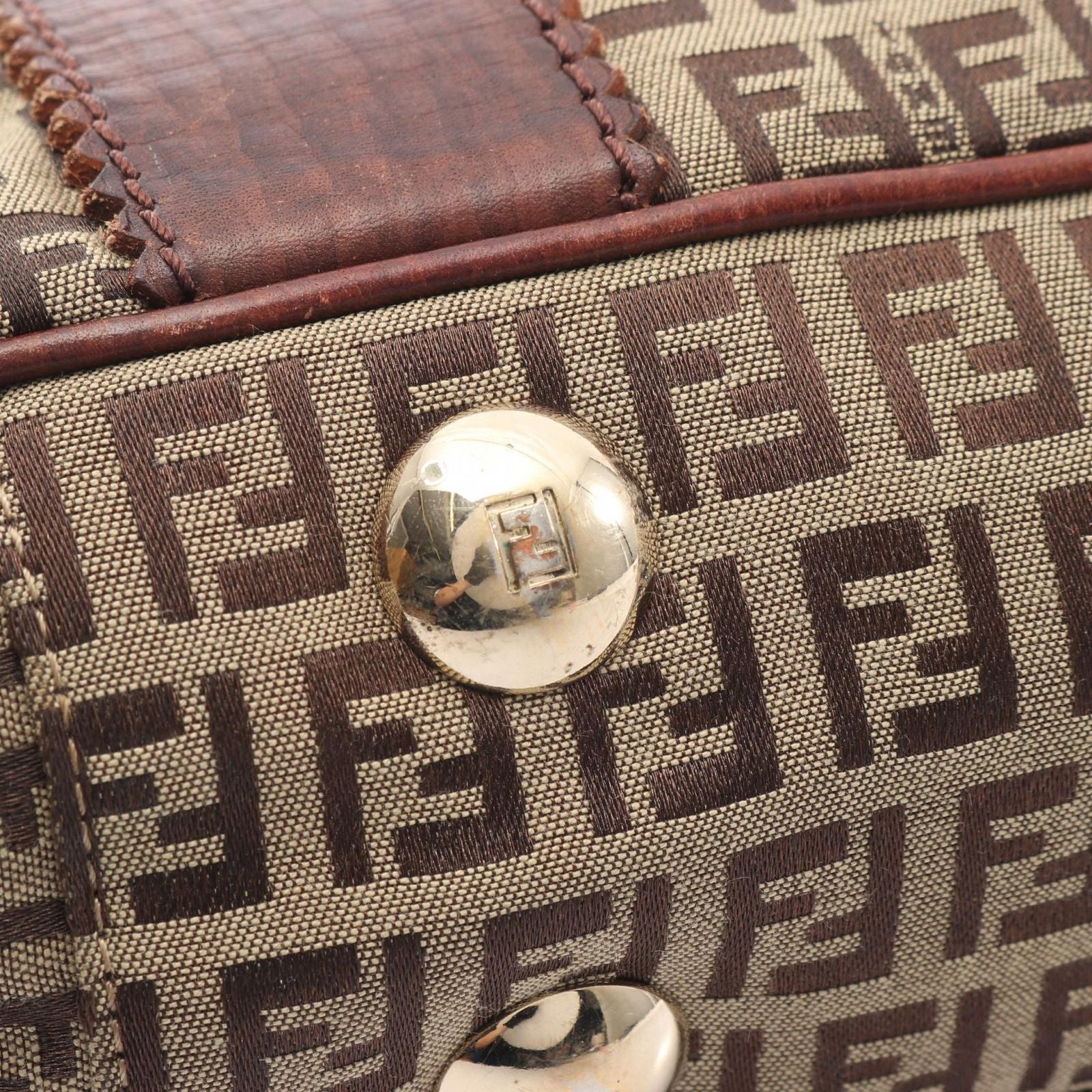 Fendi Tote Zucchino Beige Brown Canvas Leather — view 9