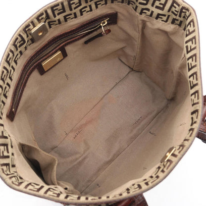 Fendi Tote Zucchino Beige Brown Canvas Leather — view 3