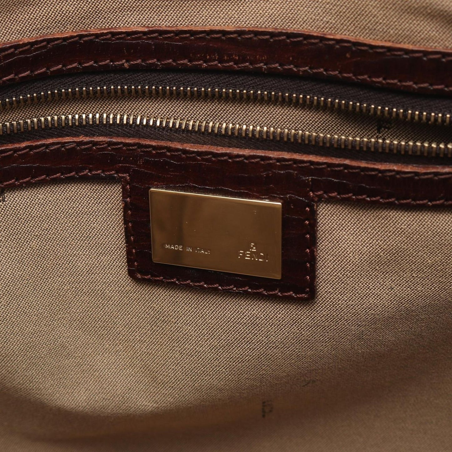 Fendi Tote Zucchino Beige Brown Canvas Leather — view 4