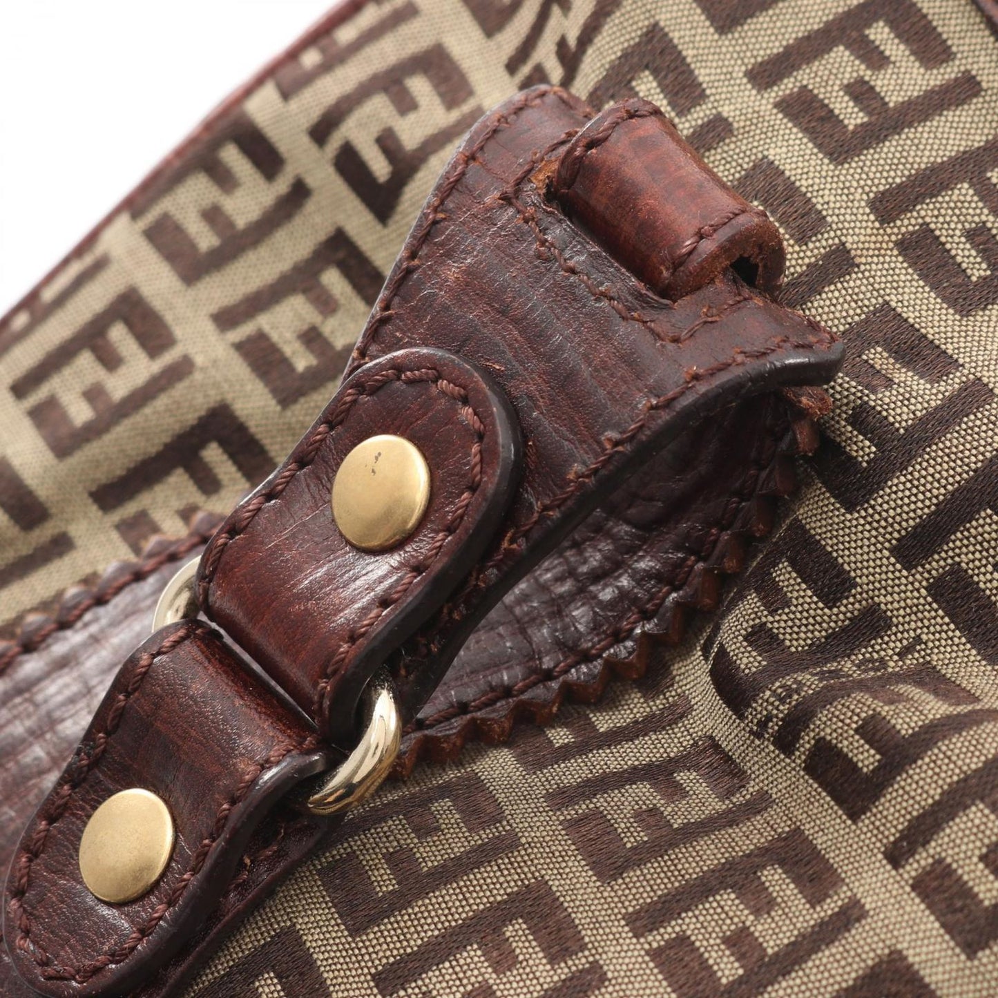 Fendi Tote Zucchino Beige Brown Canvas Leather — view 7