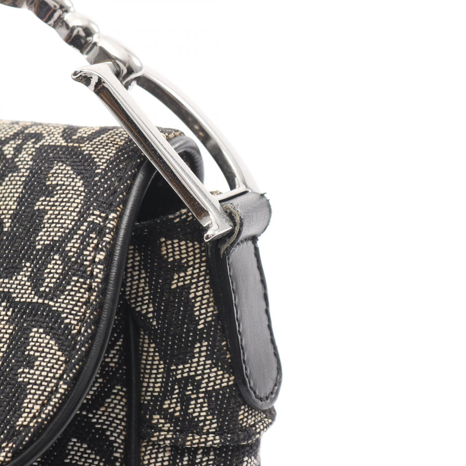 Dior Shoulder Bag Saddle Trotter Beige Navy Canvas Leather Oblique — view 8