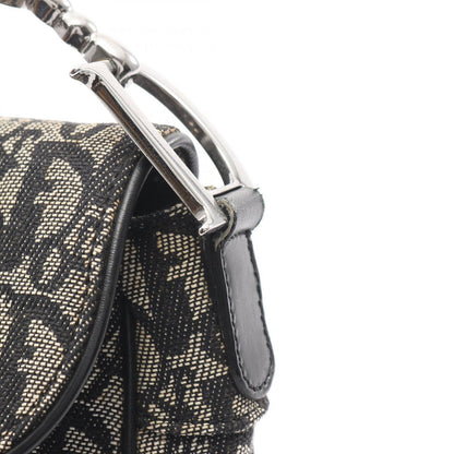 Dior Shoulder Bag Saddle Trotter Beige Navy Canvas Leather Oblique — view 8