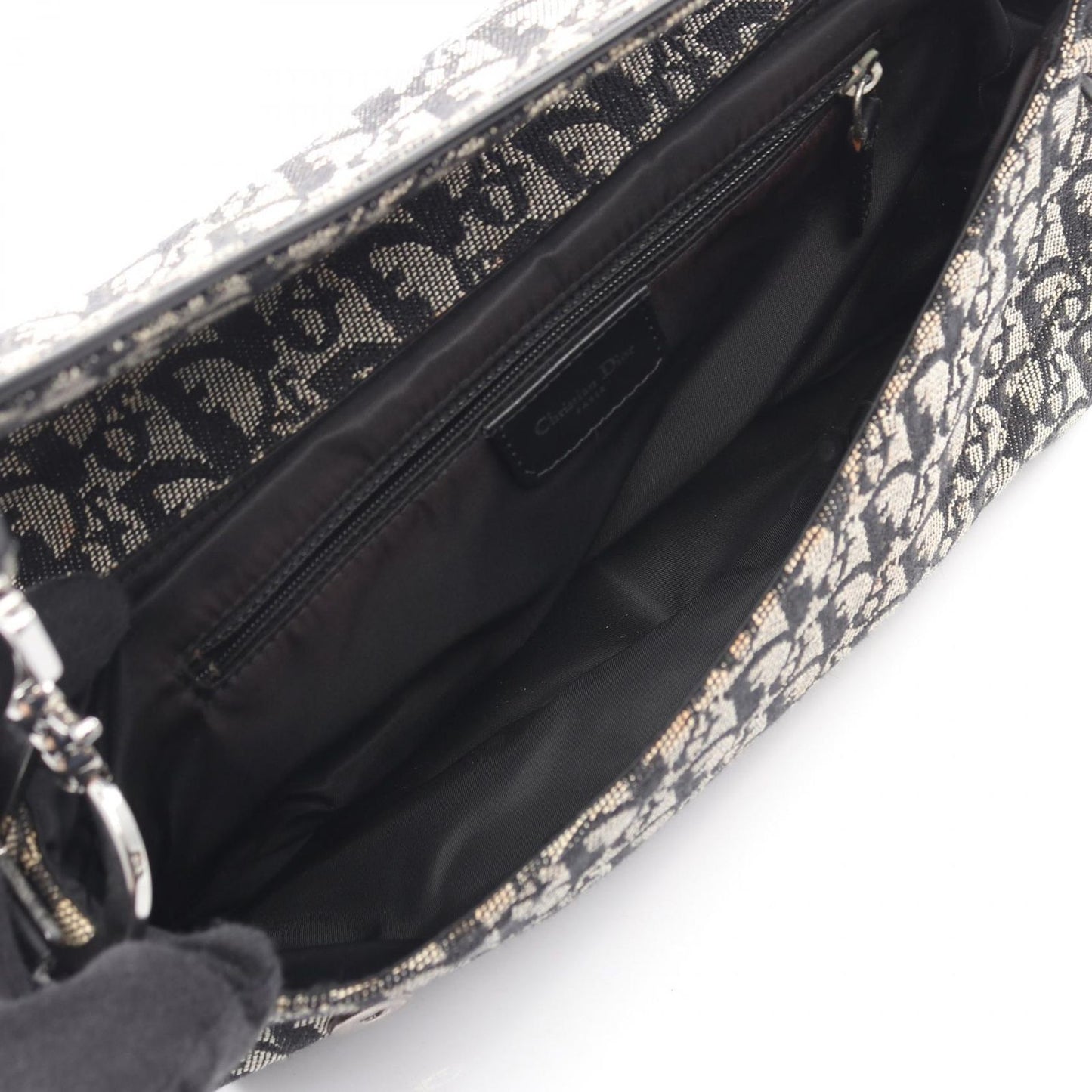 Dior Shoulder Bag Saddle Trotter Beige Navy Canvas Leather Oblique — view 3