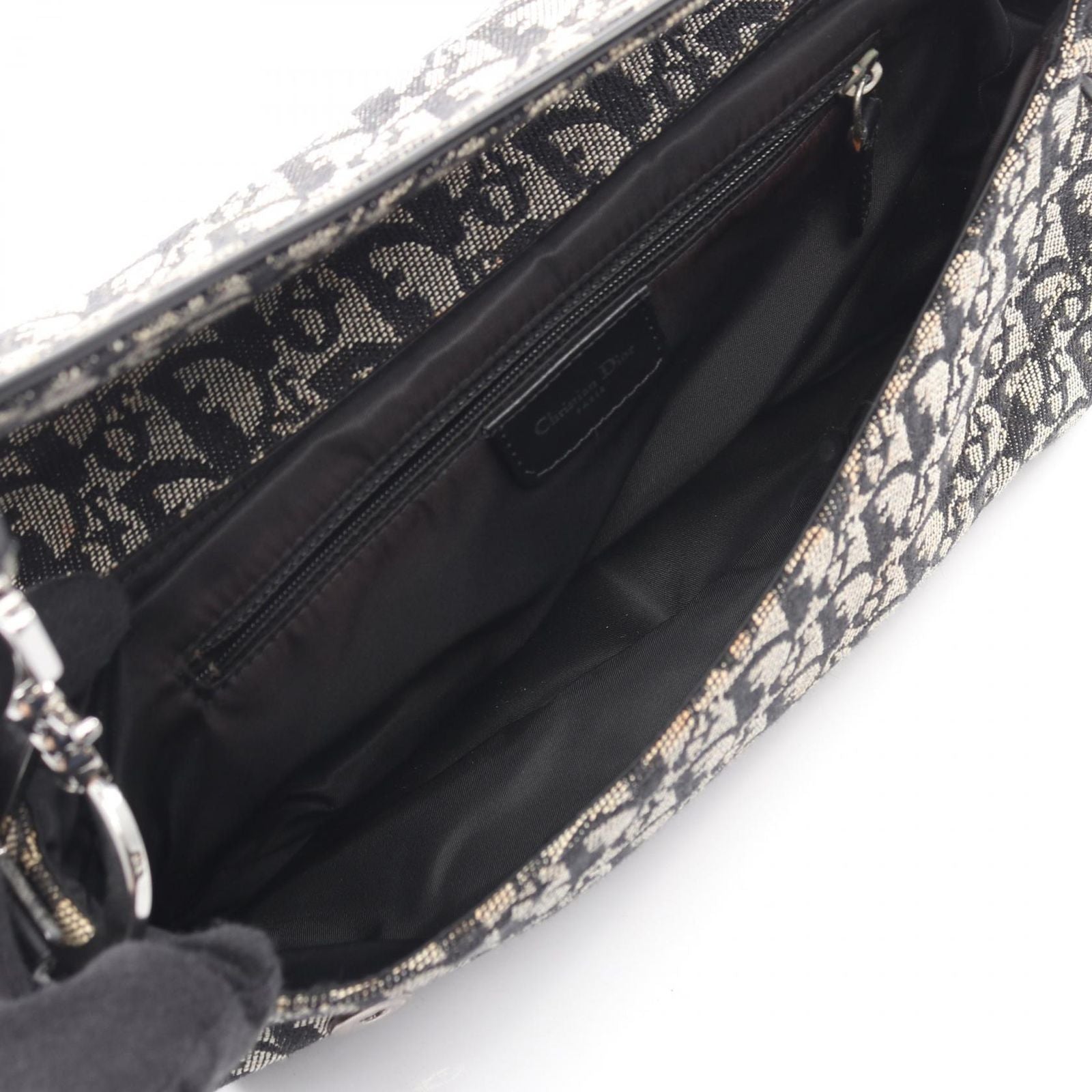 Dior Shoulder Bag Saddle Trotter Beige Navy Canvas Leather Oblique — view 3