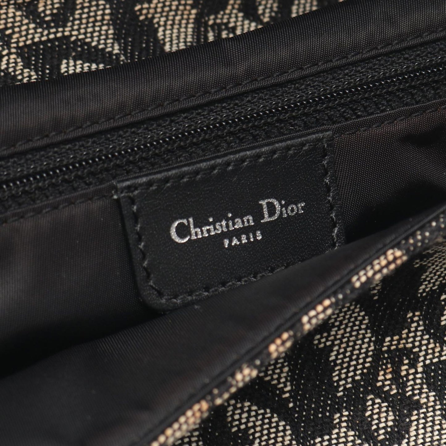 Dior Shoulder Bag Saddle Trotter Beige Navy Canvas Leather Oblique — view 4