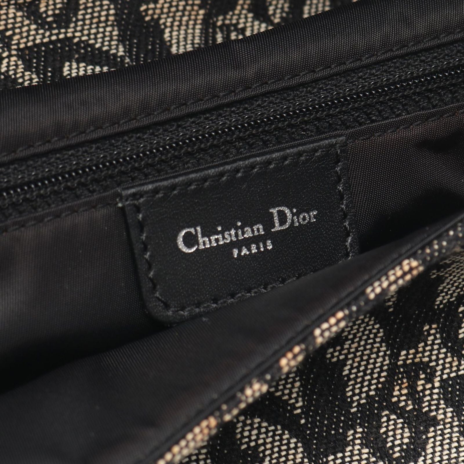 Dior Shoulder Bag Saddle Trotter Beige Navy Canvas Leather Oblique — view 4