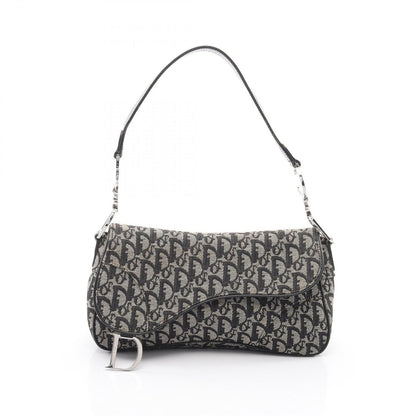 Dior Shoulder Bag Saddle Trotter Beige Navy Canvas Leather Oblique