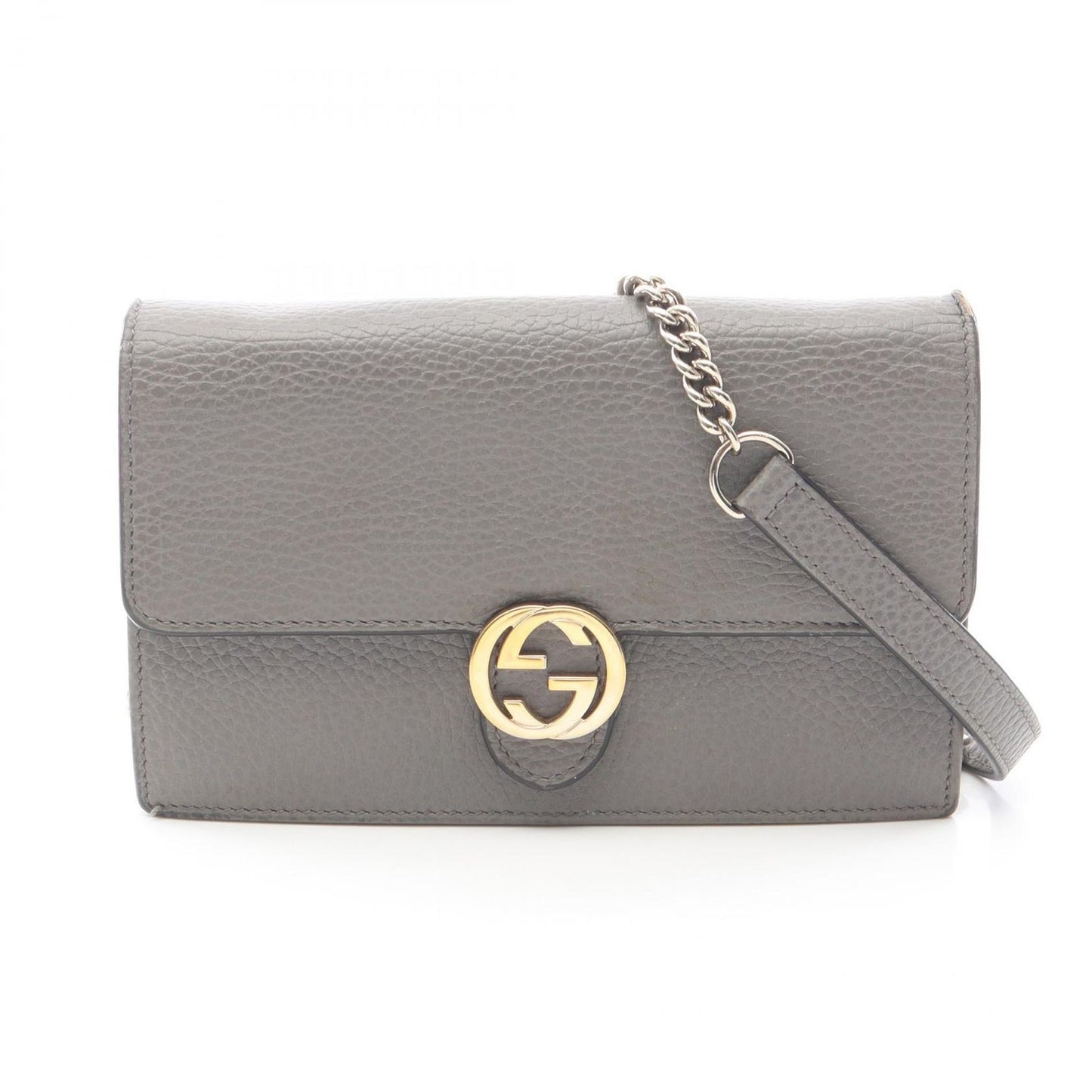 Gucci Shoulder Bag Interlocking Gray Leather Chain Wallet