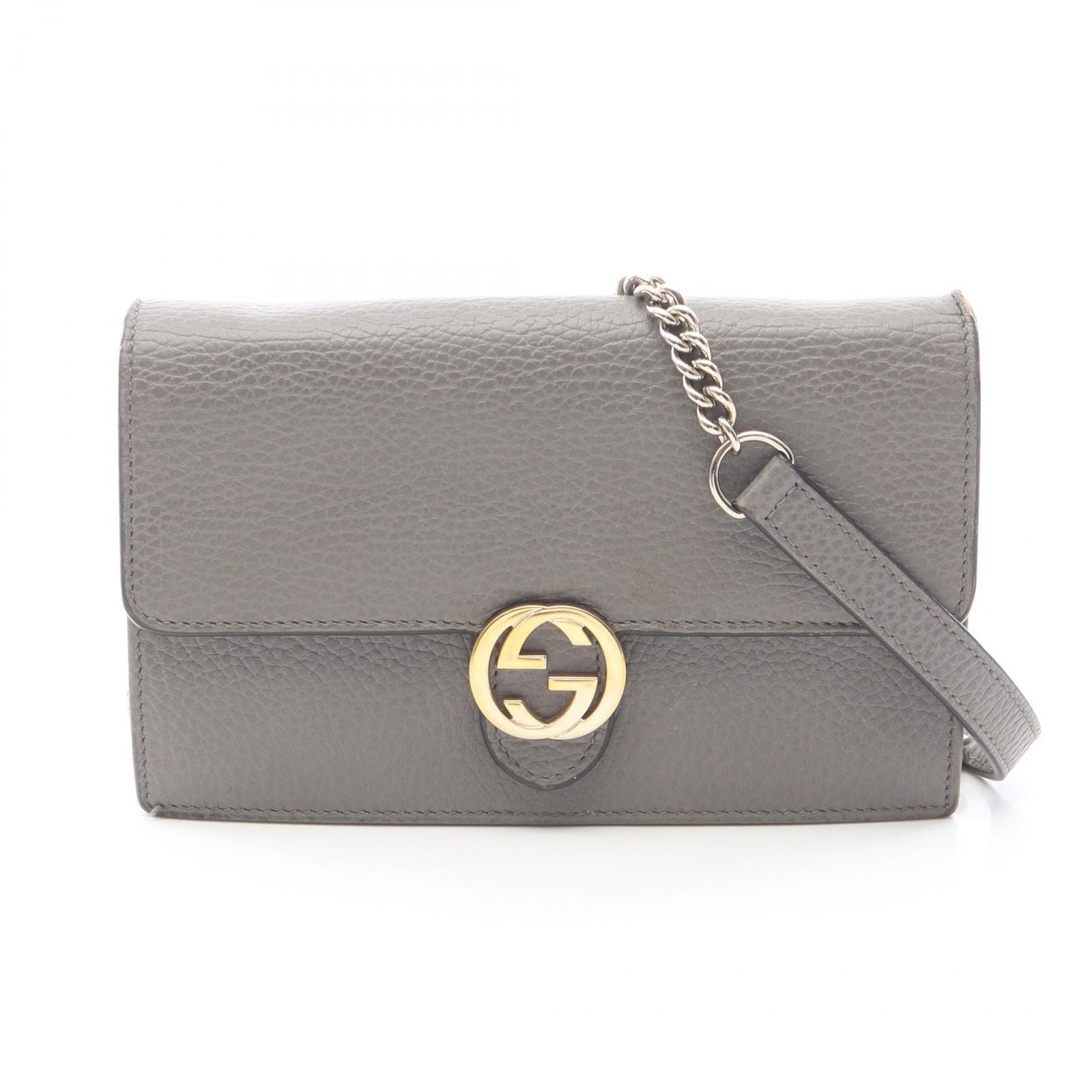 Gucci Shoulder Bag Interlocking Gray Leather Chain Wallet