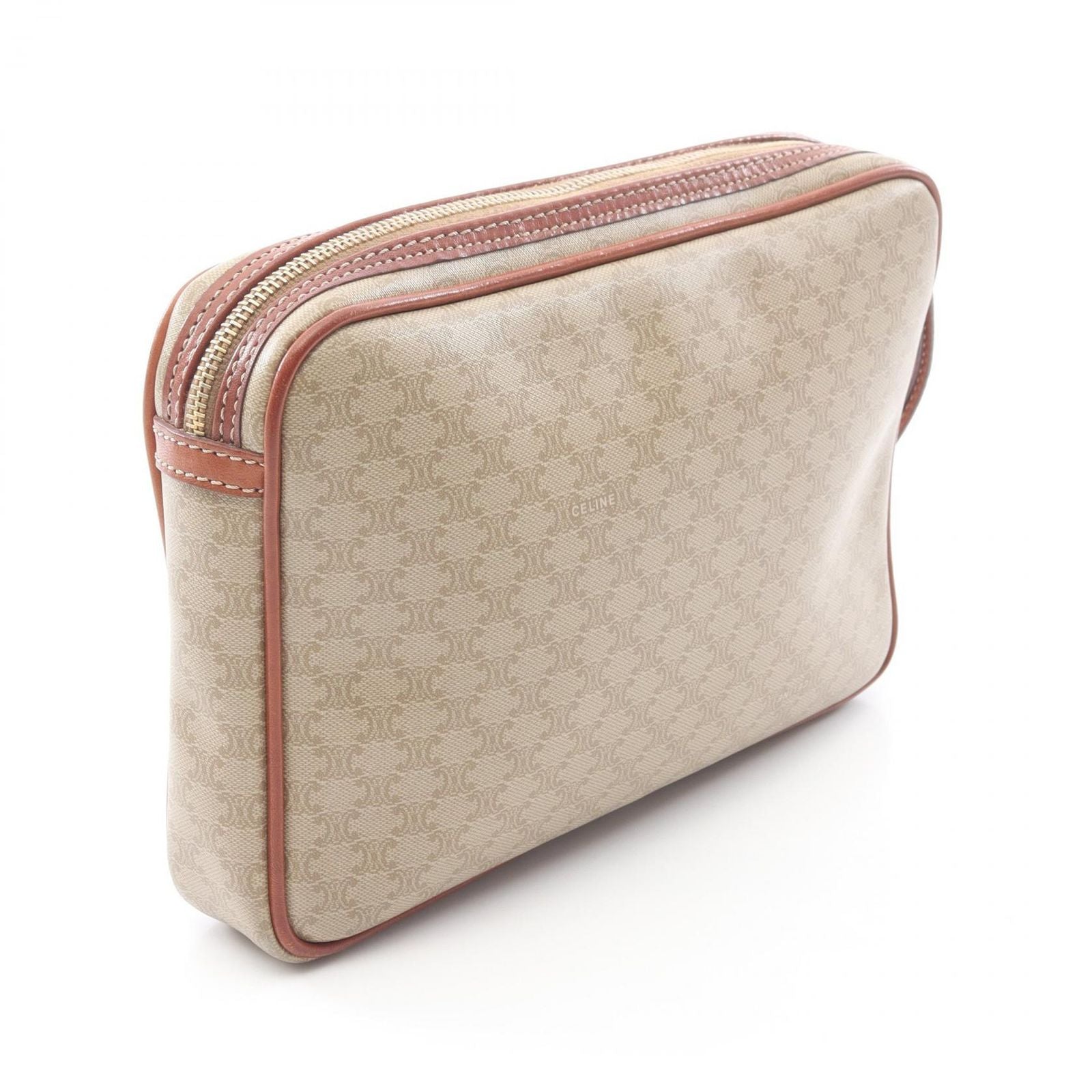 Celine Clutch Macadam Beige Canvas Leather Triomphe — view 2