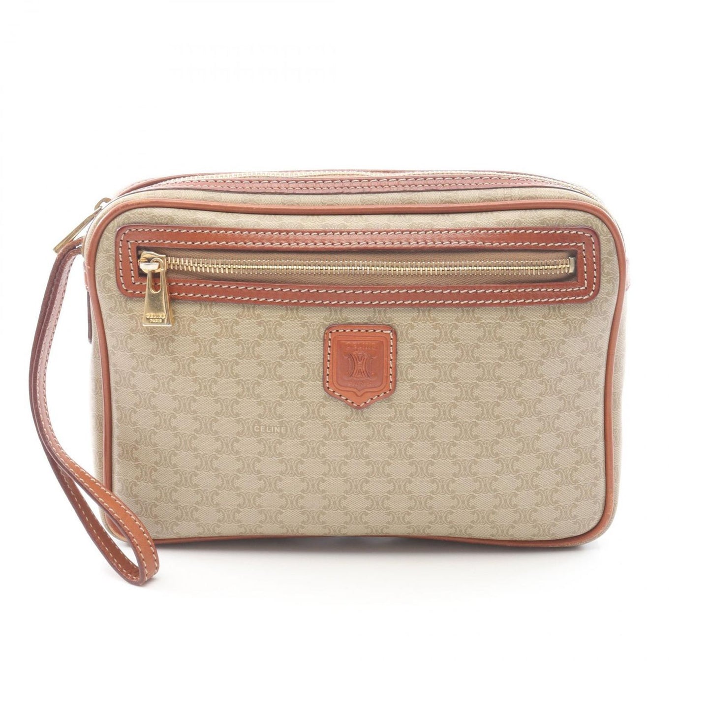 Celine Clutch Macadam Beige Canvas Leather Triomphe