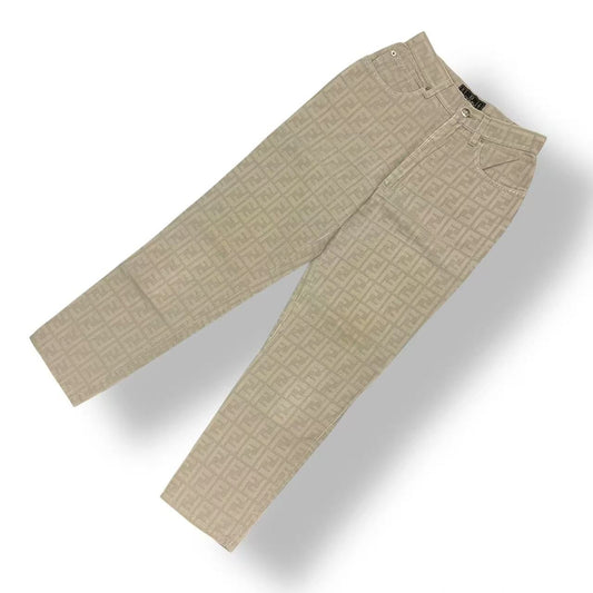 Fendi Pants Zucca FF Log All Over Pattern Cotton Gray 42