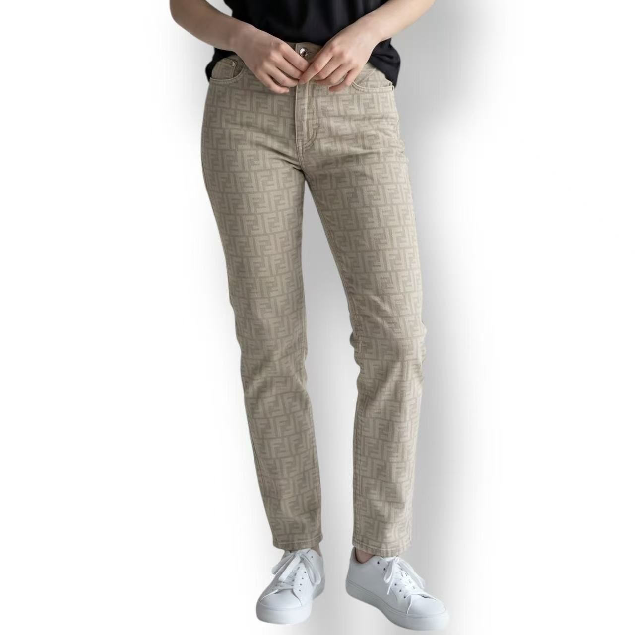 Fendi Pants Zucca FF Log All Over Pattern Cotton Gray 42 — view 3