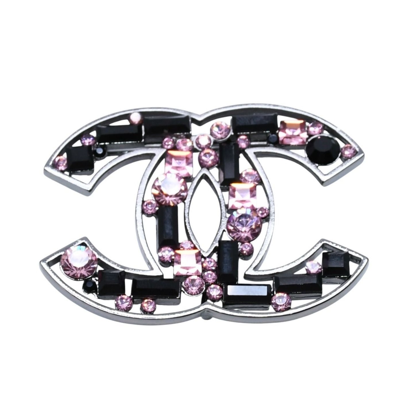 Chanel CC Logo Bijou Brooch Rhinestone Pink Black 03 AW
