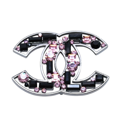 Chanel CC Logo Bijou Brooch Rhinestone Pink Black 03 AW