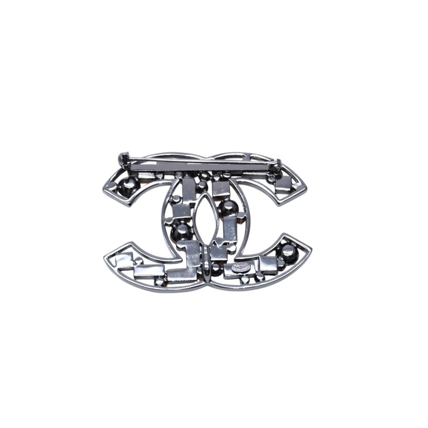 Chanel CC Logo Bijou Brooch Rhinestone Pink Black 03 AW — view 4