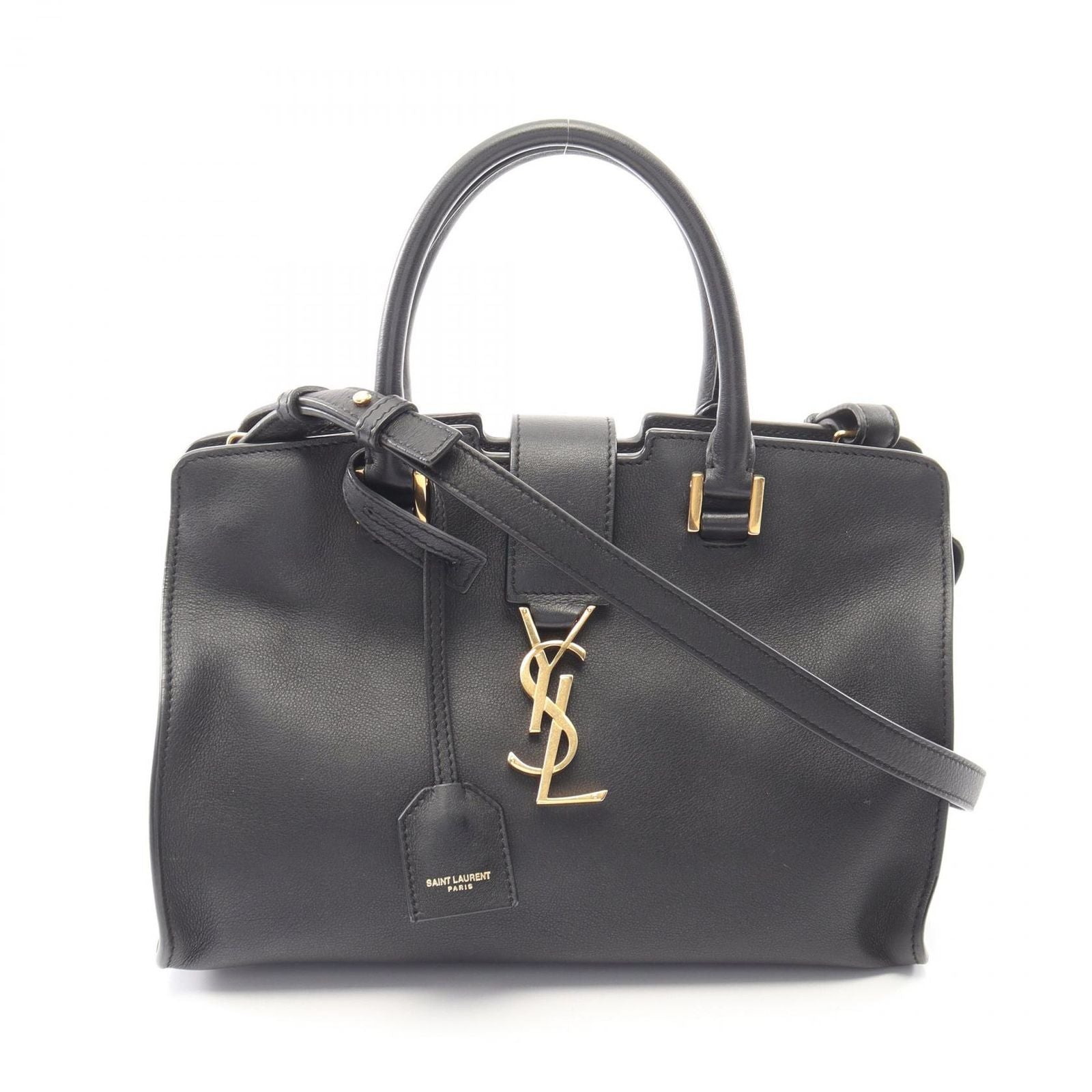 Saint Laurent Paris Handbag Baby Cabas YSL Line Black Leather Monogram