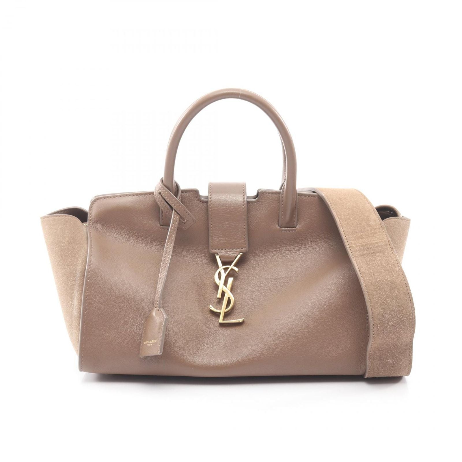 Saint Laurent Paris Handbag Baby Downtown Cabas 2-Way Gray Brown Leather
