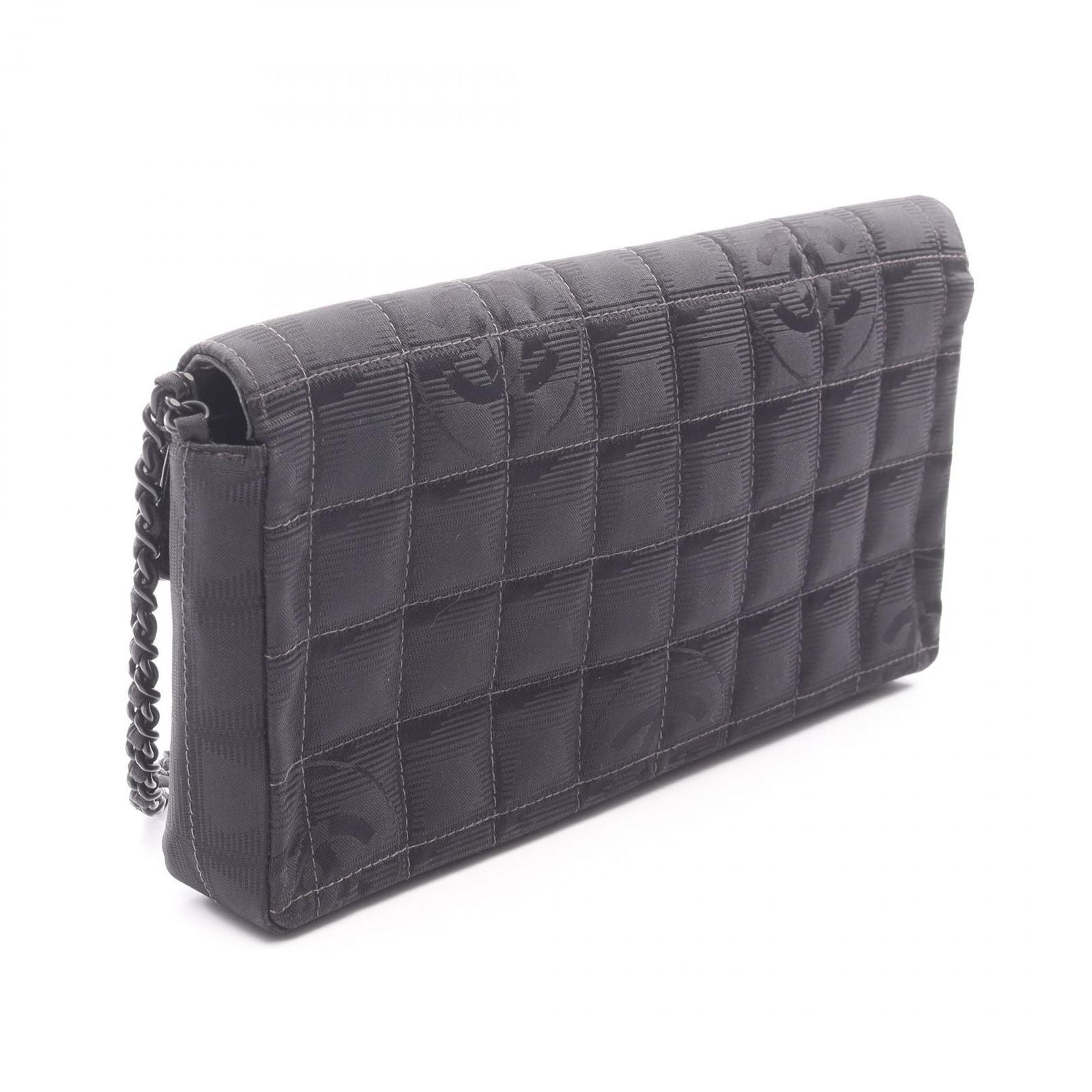 Chanel Shoulder Bag New Travel Line Choco Bar Black Leather New Platinum — view 2