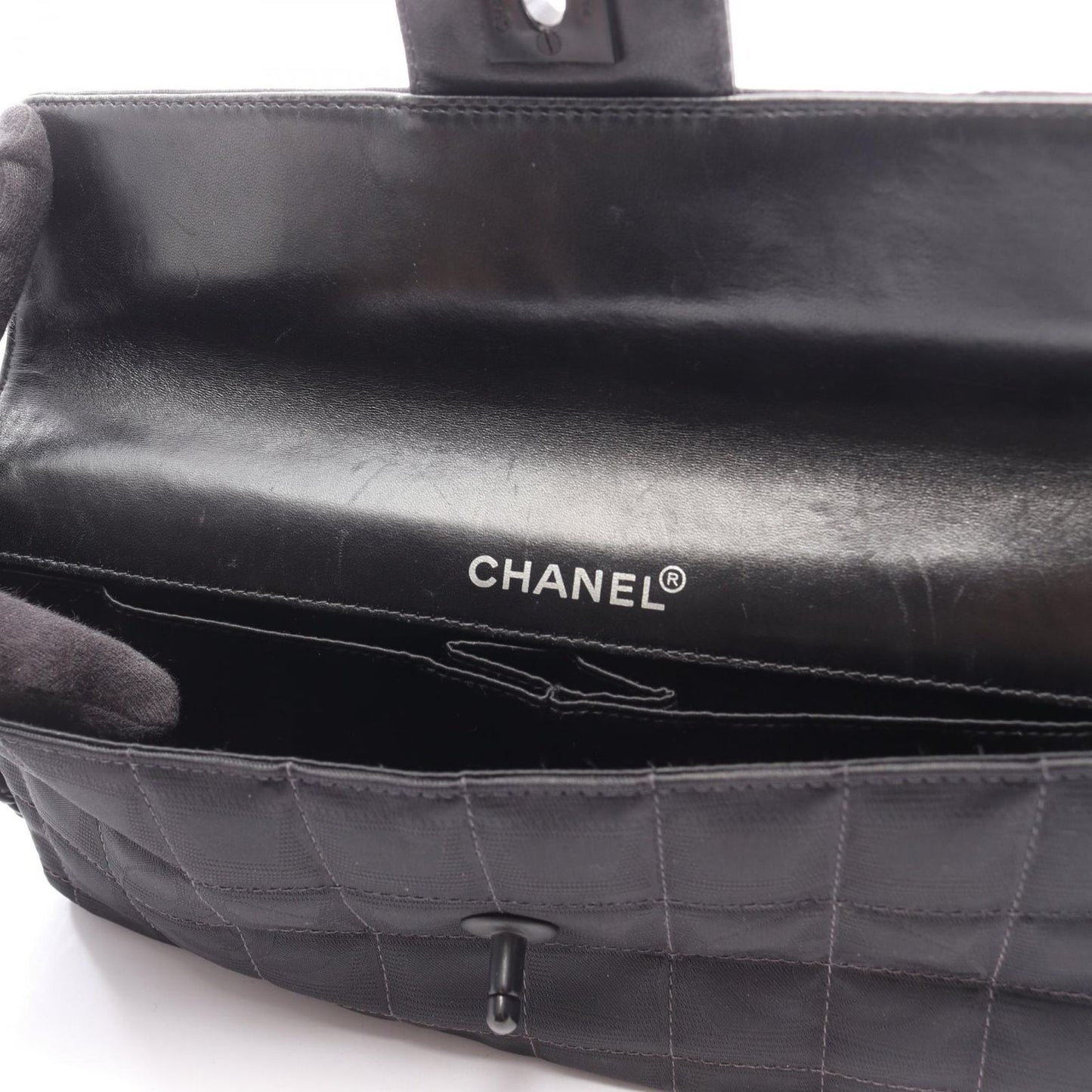 Chanel Shoulder Bag New Travel Line Choco Bar Black Leather New Platinum — view 7
