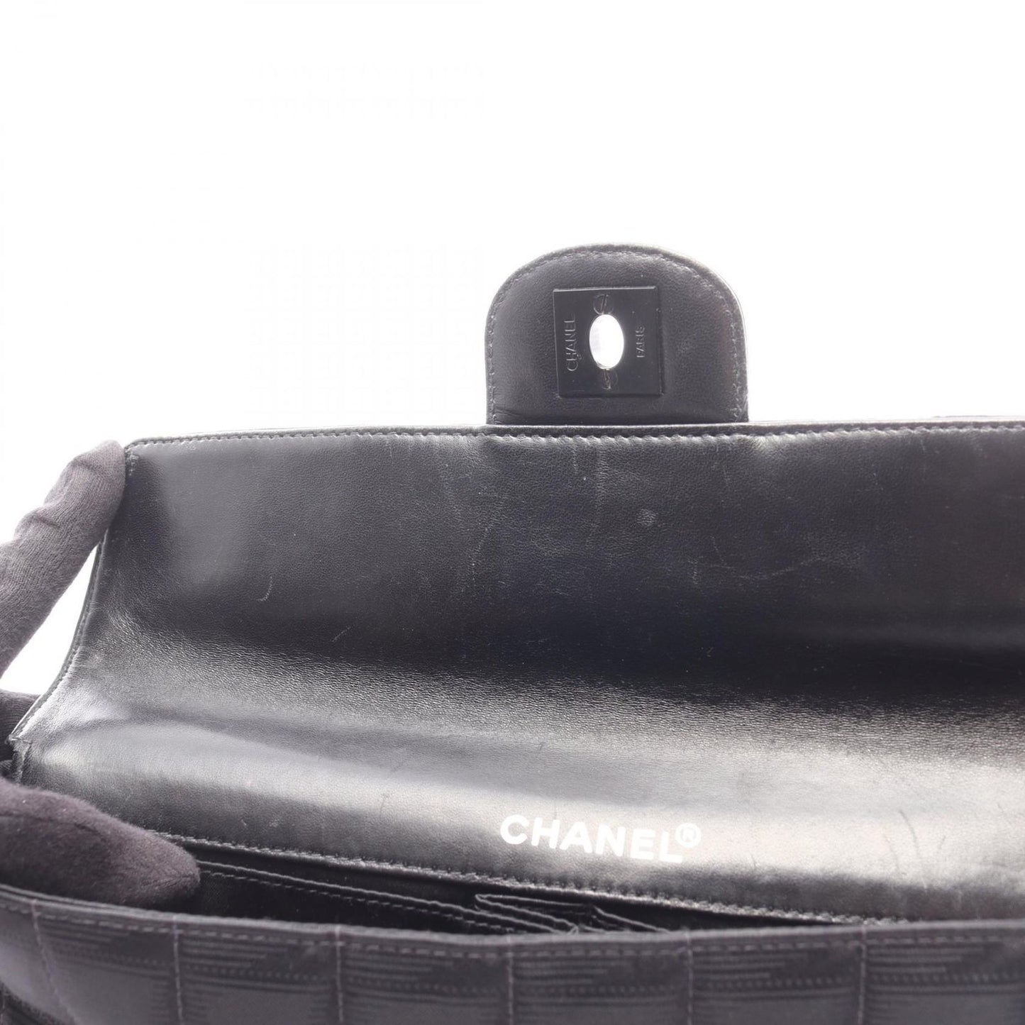 Chanel Shoulder Bag New Travel Line Choco Bar Black Leather New Platinum — view 8