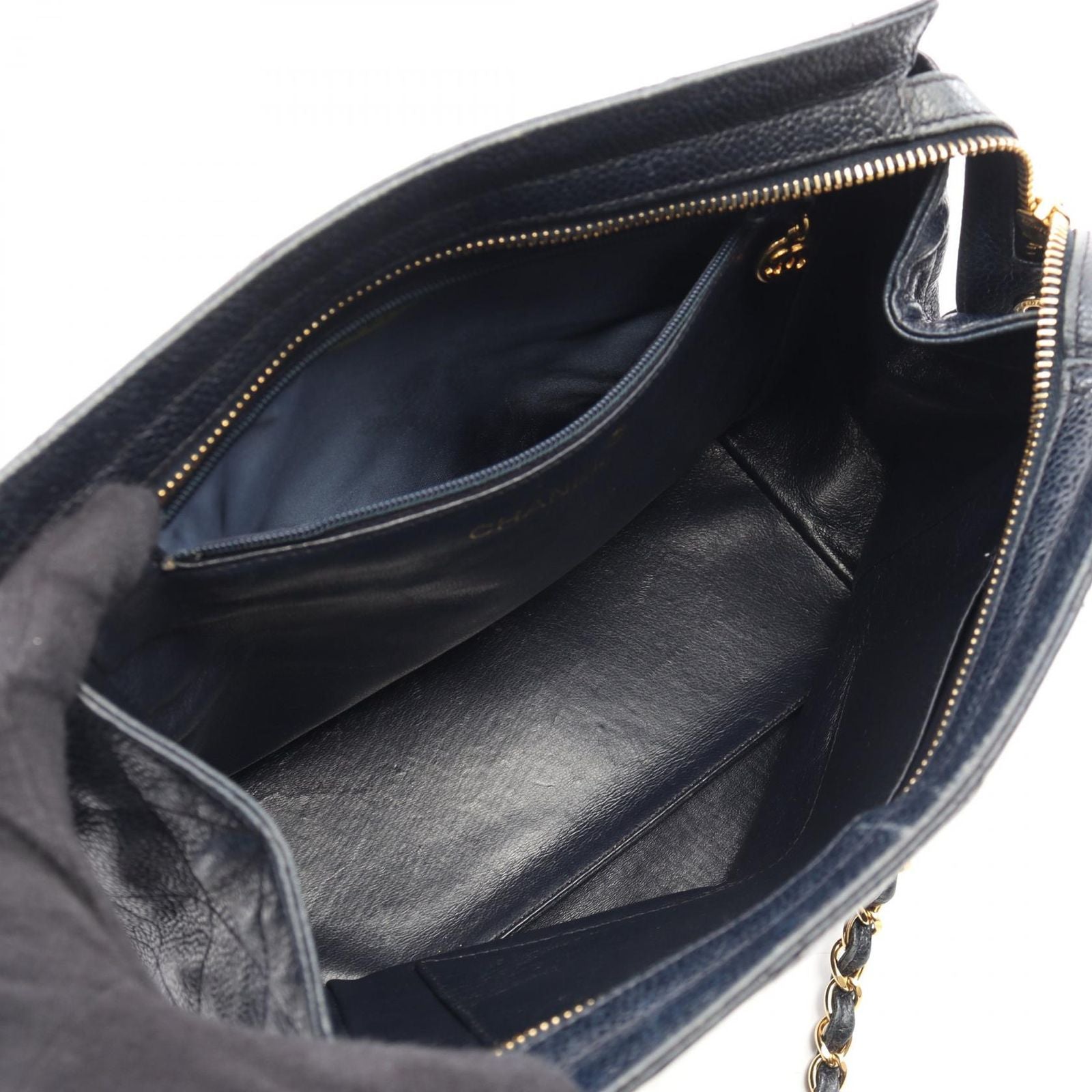 Chanel Shoulder Bag Quilted Navy Caviar Leather Chain — view 3