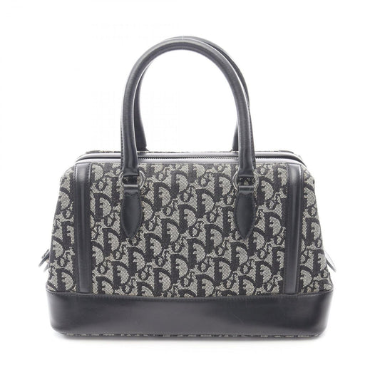 Dior Handbag Trotter Black Beige Canvas Leather Hand