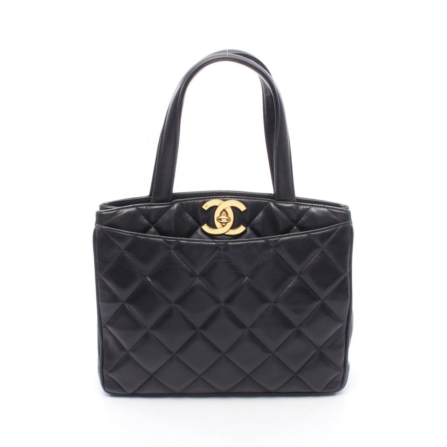 Chanel Tote Quilted Turnlock Navy Lambskin Handbag